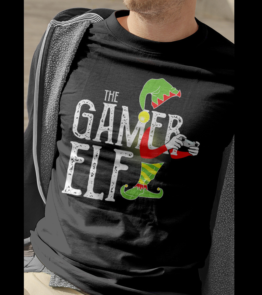The Gamer Elf With Controller And Festive T-Shirt