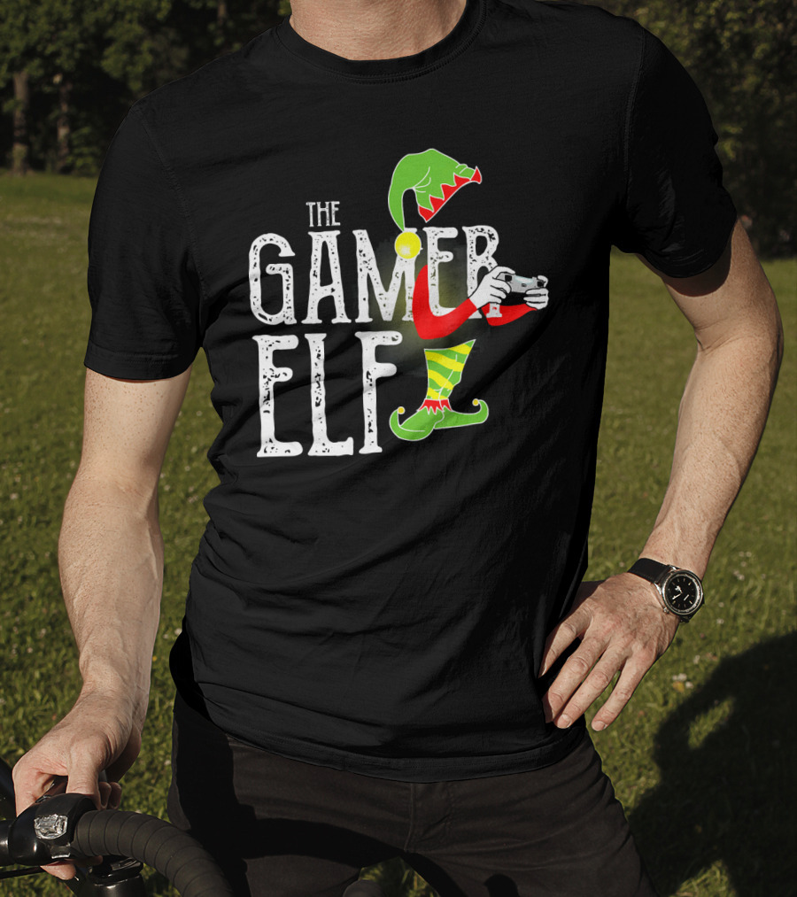 The Gamer Elf With Controller And Festive T-Shirt