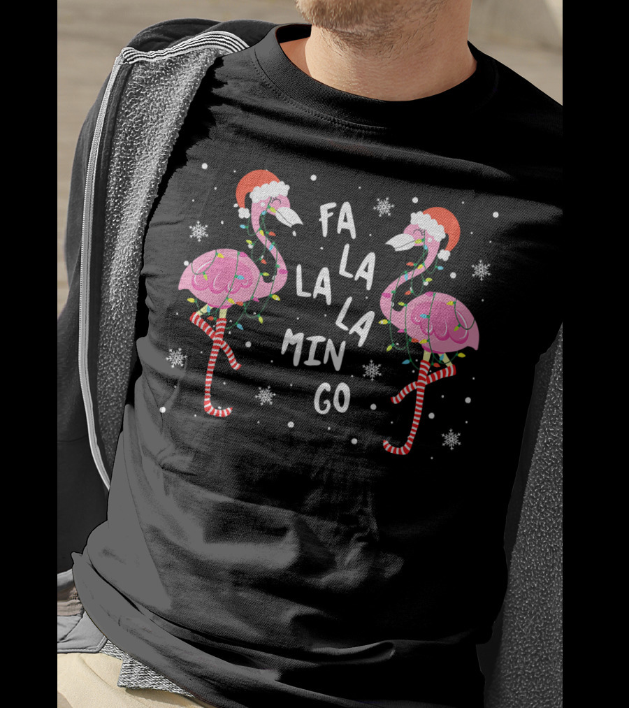 Christmas Santa Hat Flamingos Fa La La La Mingo T-Shirt