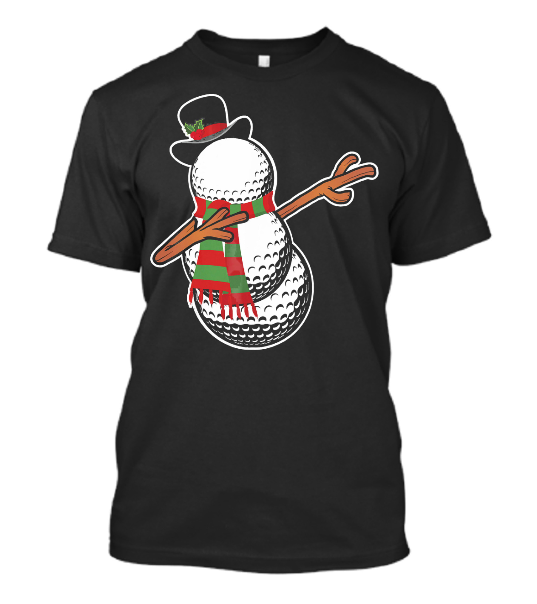 Dabbing Golf Snowman Christmas Hat And Scarf T-Shirt