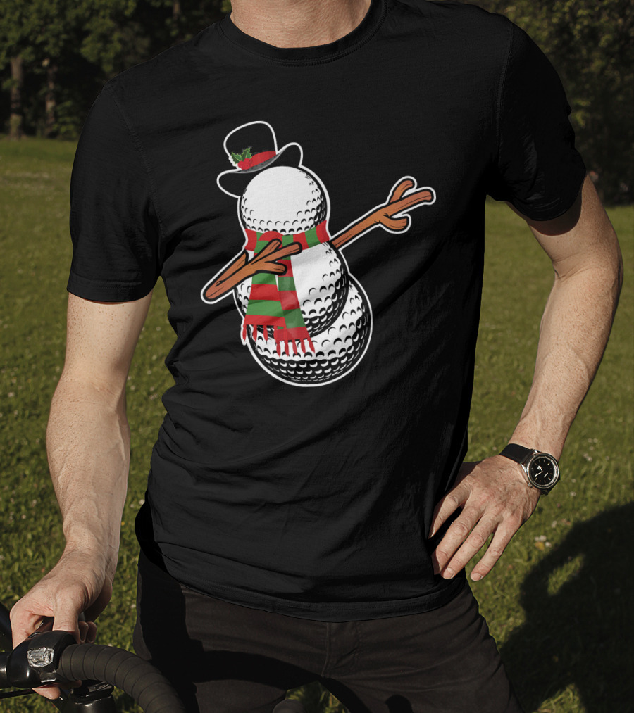 Dabbing Golf Snowman Christmas Hat And Scarf T-Shirt