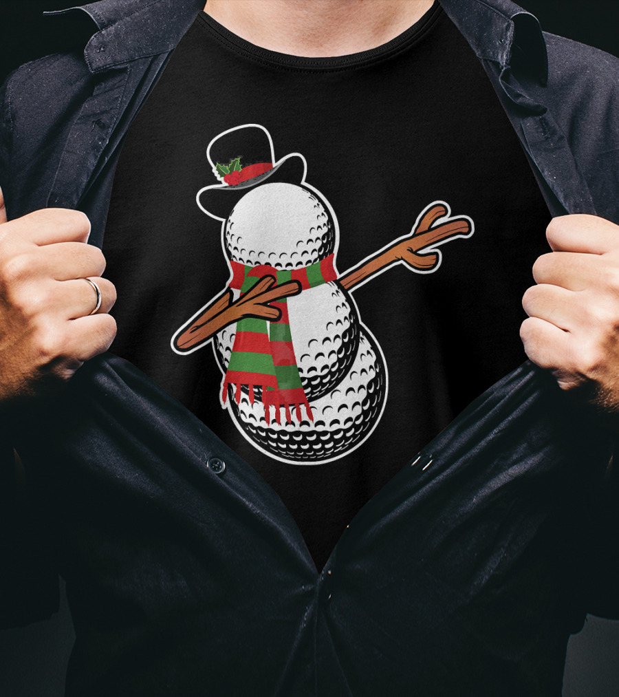 Dabbing Golf Snowman Christmas Hat And Scarf T-Shirt