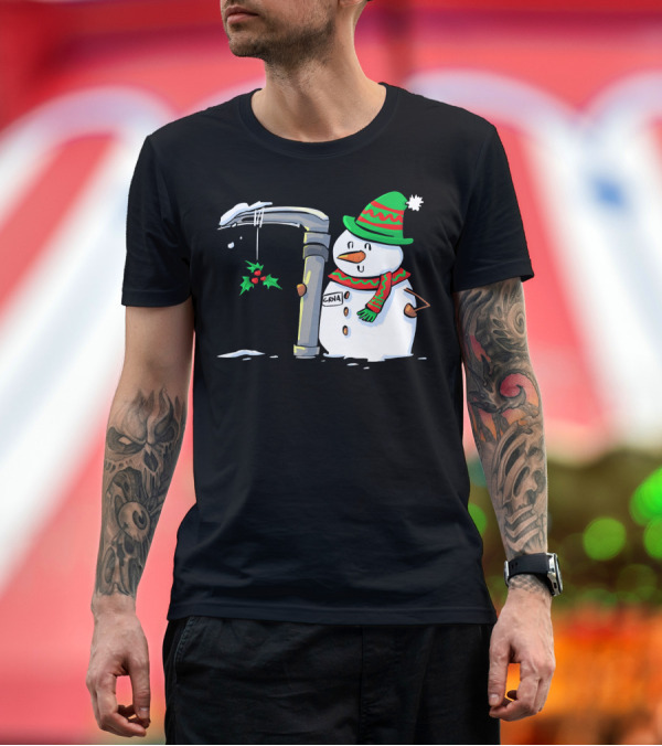 Premium T-Shirt: Snowman with Mac 3 Anesthesia Wearing Holiday Hat and Scarf with Holly Decor T-Shirt Snowman with Mac 3 Anesthesia Wearing Holiday Hat and Scarf with Holly Decor T-Shirt