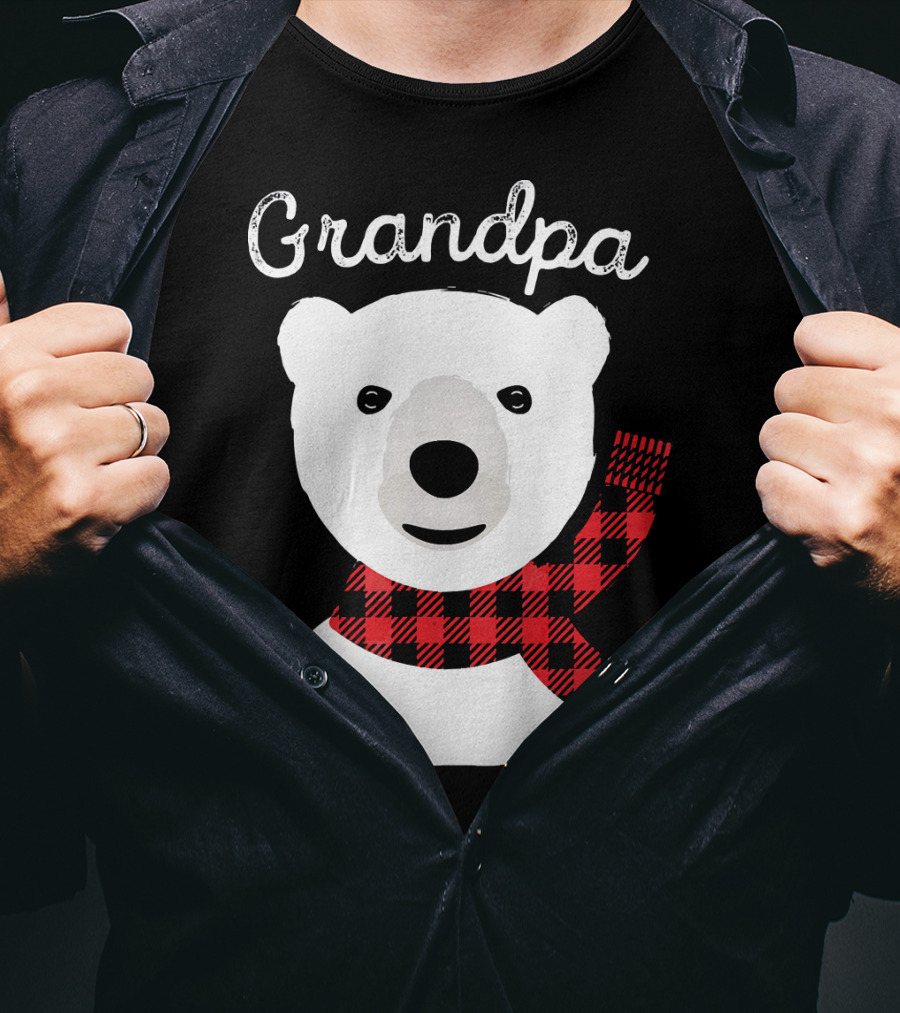 Grandpa Christmas Bear With Red Plaid Scarf Family Matching T-Shirt