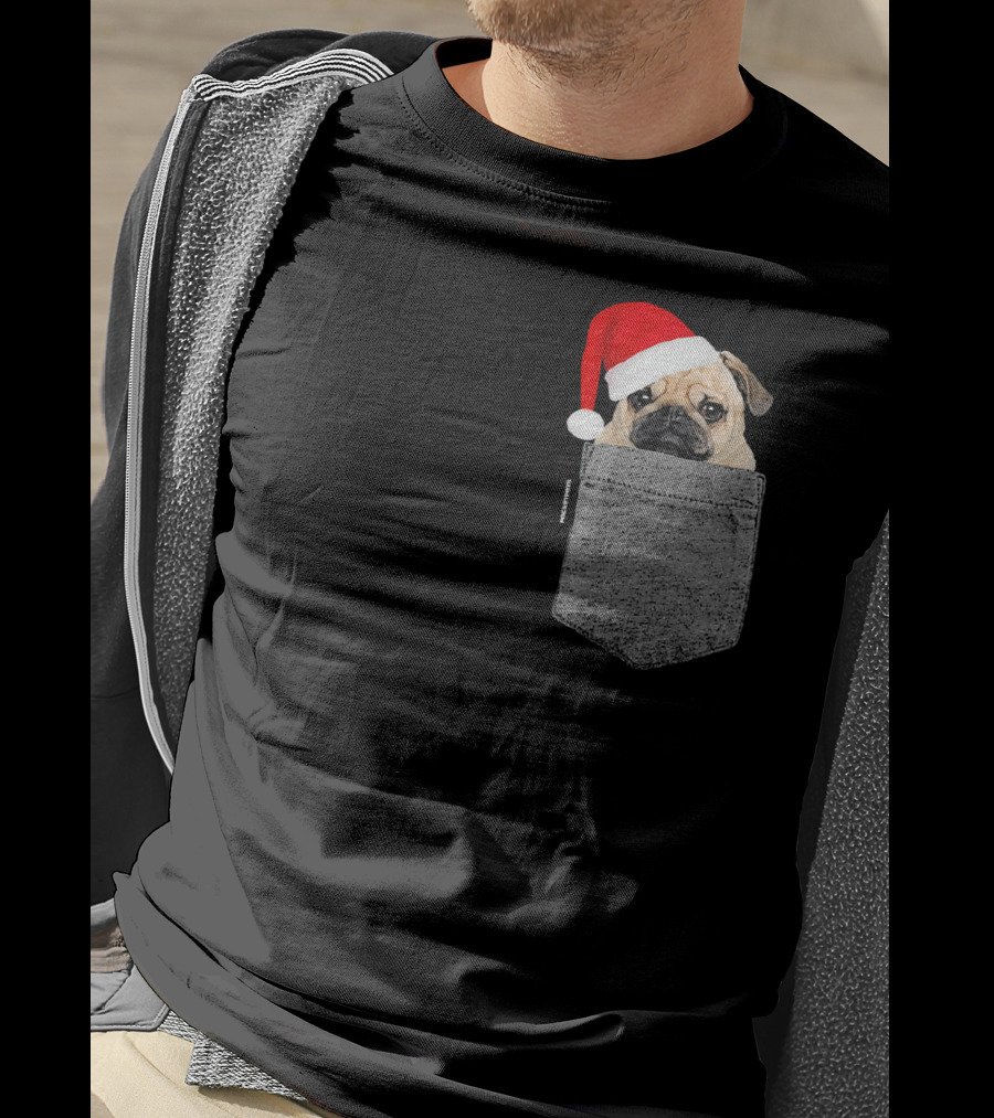 Dog In Your Pocket Pug Santa Hat T-Shirt