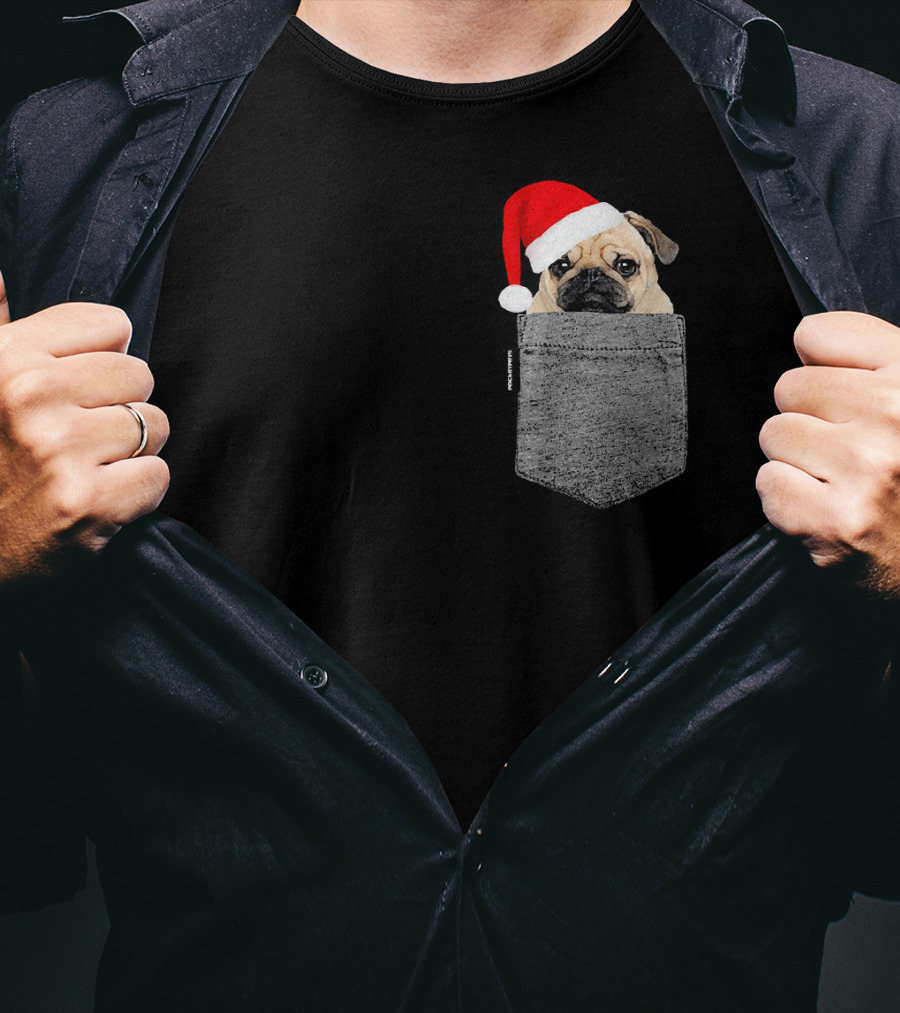 Dog In Your Pocket Pug Santa Hat T-Shirt