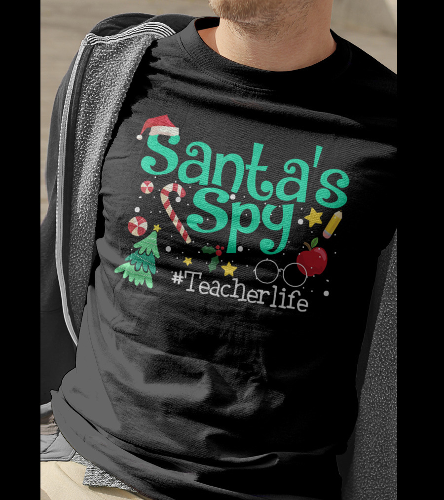 Santa's Spy #Teacherlife Christmas Icons T-Shirt