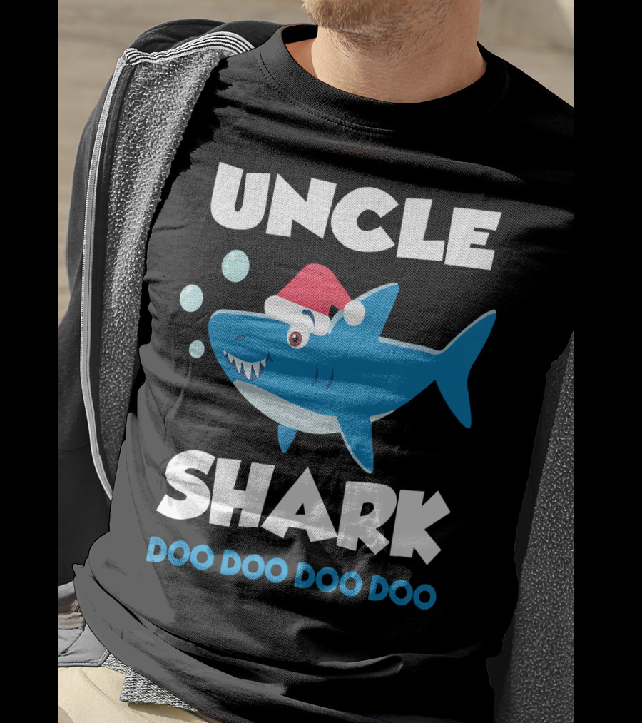 Uncle Shark Doo Doo Doo Doo Christmas Shark Santa Hat T-Shirt