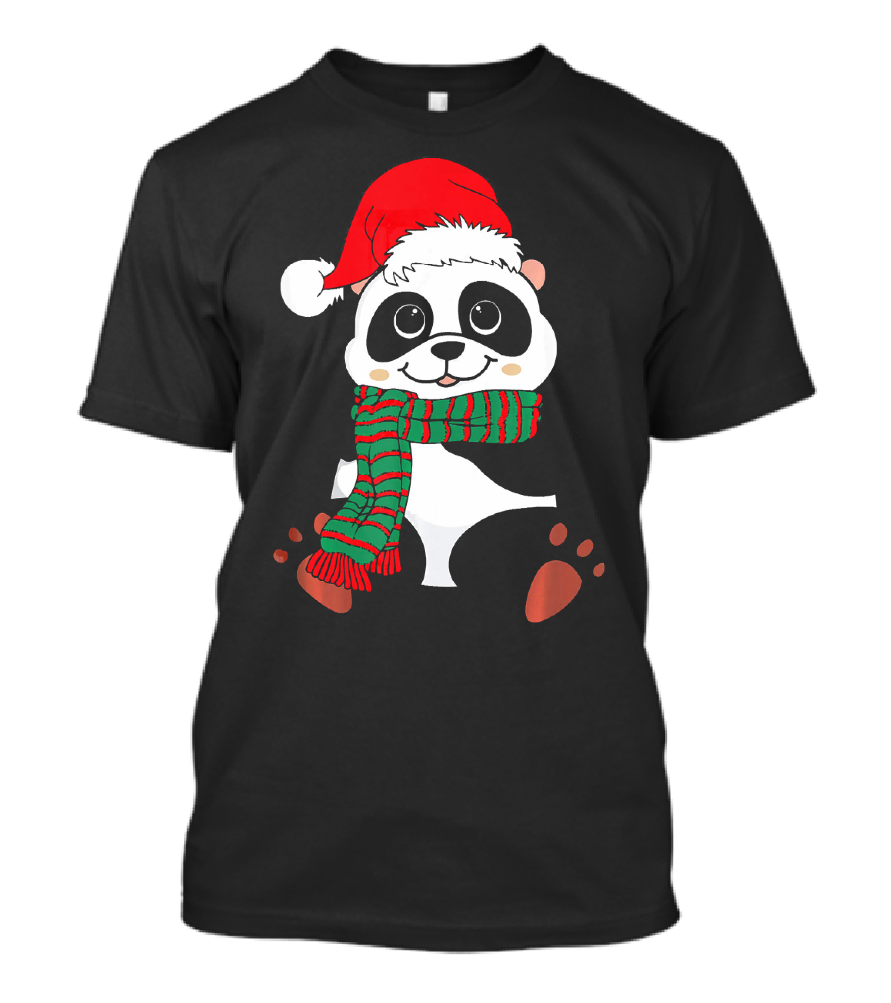 Christmas Panda In Santa Hat And Scarf Winter Vacation T-Shirt
