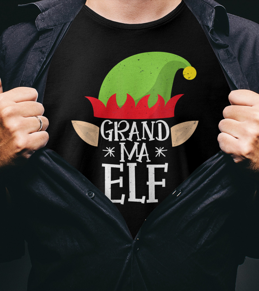 Grandma Elf Funny Christmas Family Match Hat Ears Holiday T-Shirt