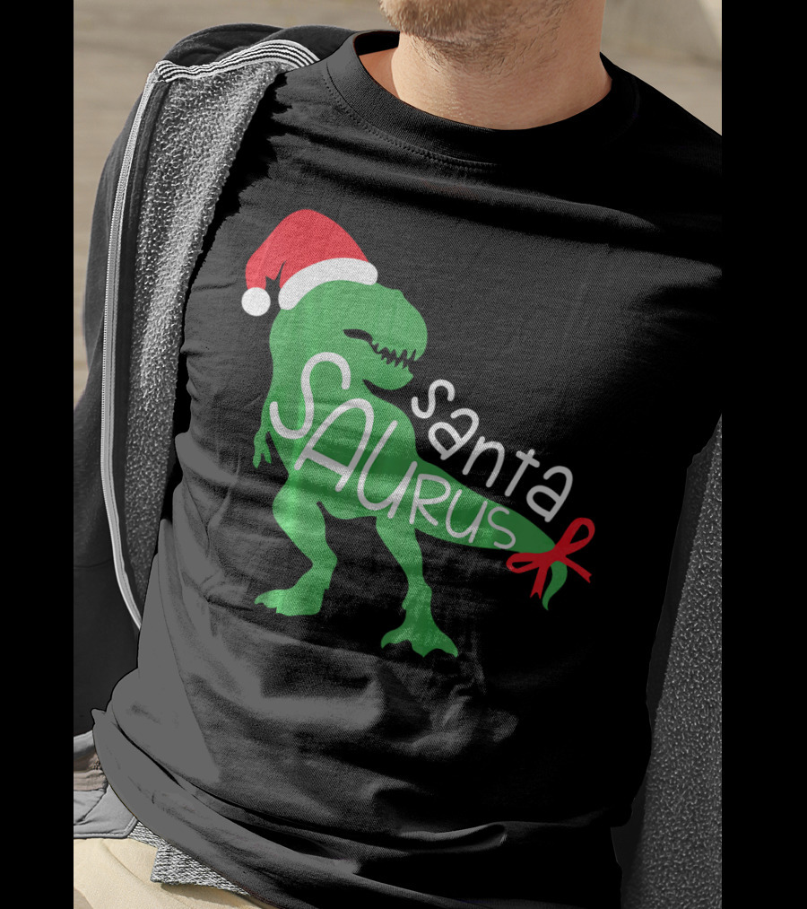 T Rex Dinosaur Santa Saurus Merry Funny Christmas Hat T-Shirt