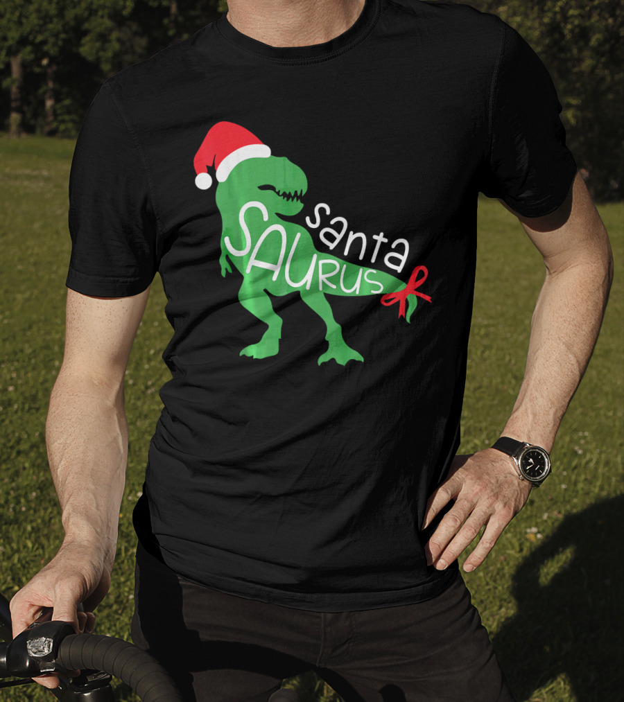 T Rex Dinosaur Santa Saurus Merry Funny Christmas Hat T-Shirt