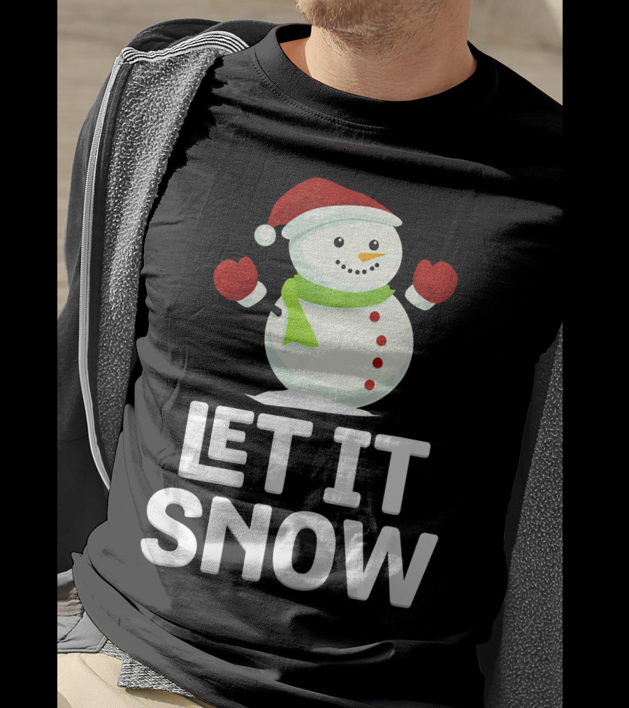Let It Snow Snowman With Santa Hat And Snowflakes T-Shirt