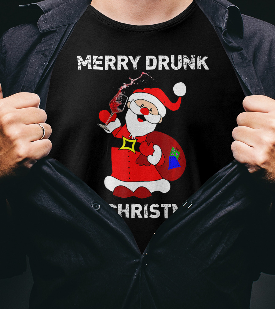 Merry Drunk I'm Christmas Santa With Wine T-Shirt