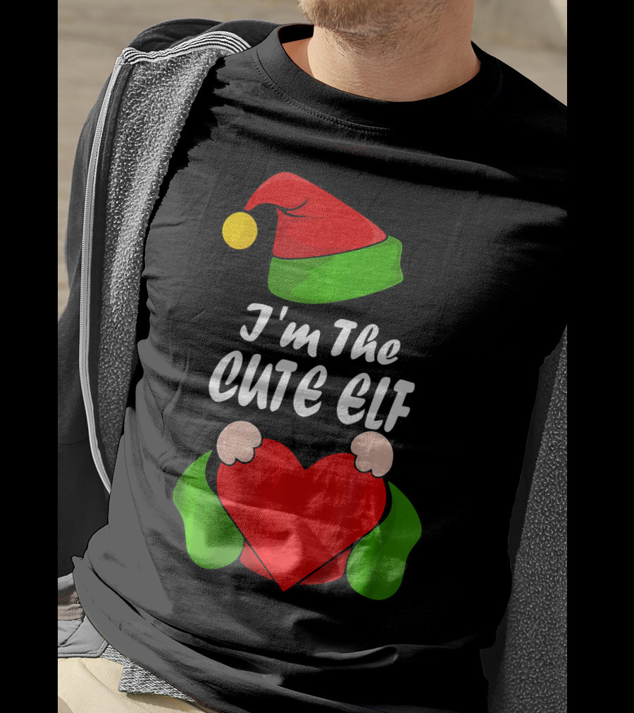 I'm The Cute Elf Red Heart Christmas Hat T-Shirt