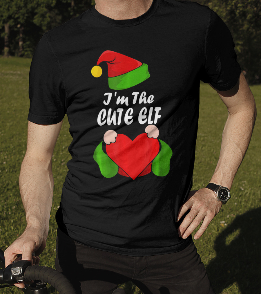 I'm The Cute Elf Red Heart Christmas Hat T-Shirt
