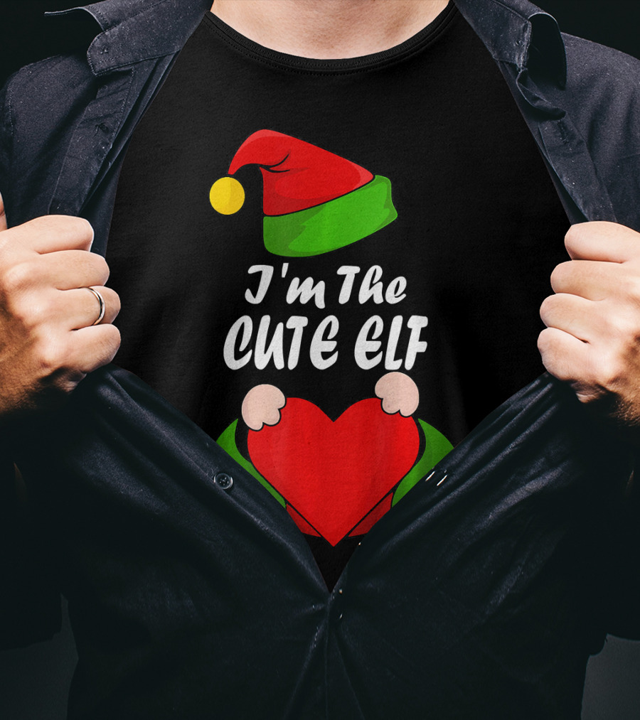 I'm The Cute Elf Red Heart Christmas Hat T-Shirt