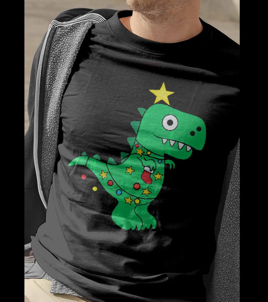 Christmas Dinosaur Rex With Star And Lights T-Shirt