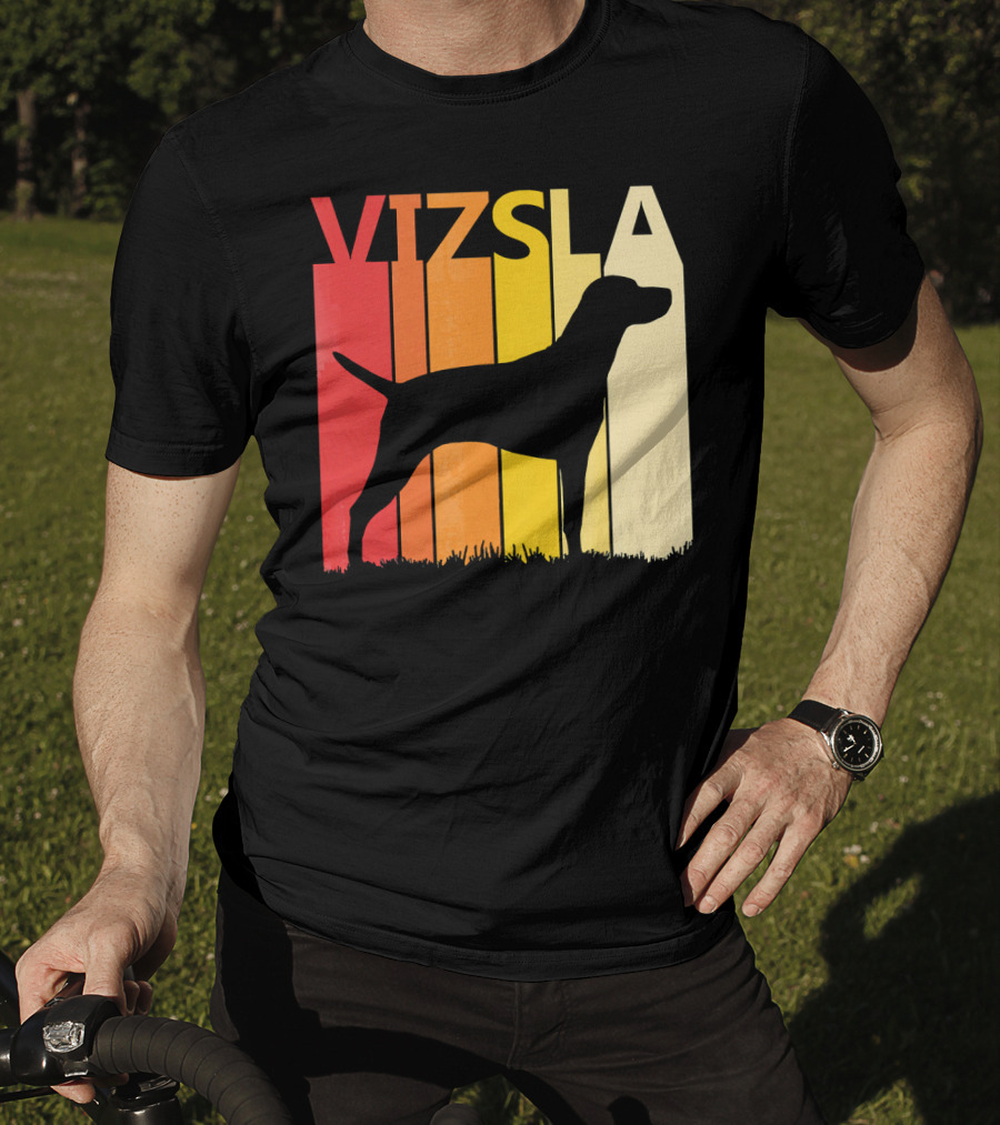 Retro Vizsla Dog Silhouette With Gradient Stripes T-Shirt
