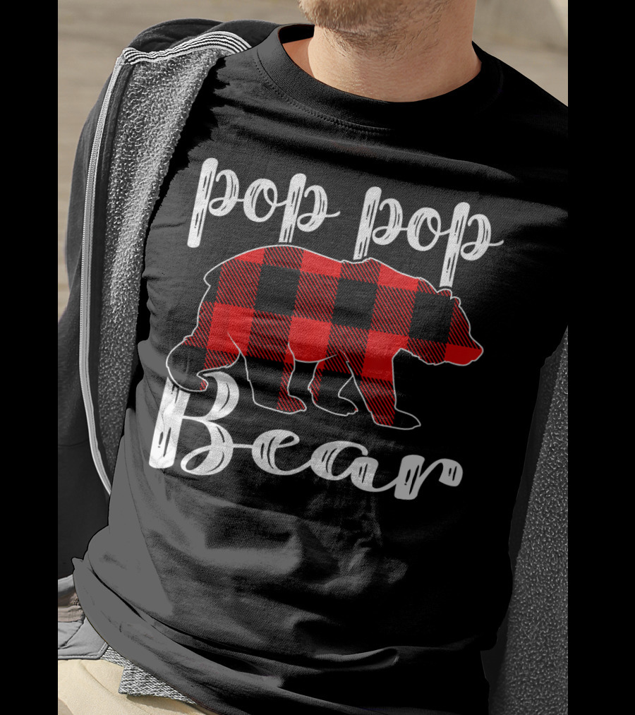 Pop Pop Bear Plaid Christmas Matching Holiday T-Shirt