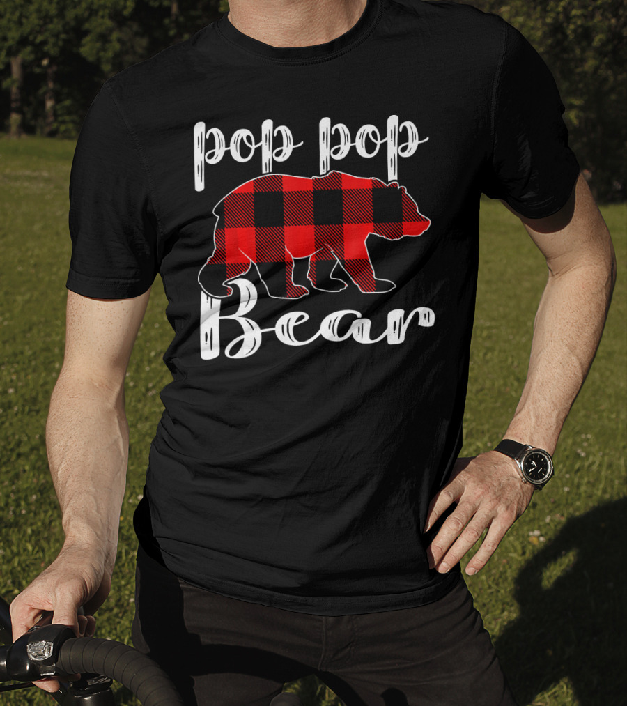 Pop Pop Bear Plaid Christmas Matching Holiday T-Shirt