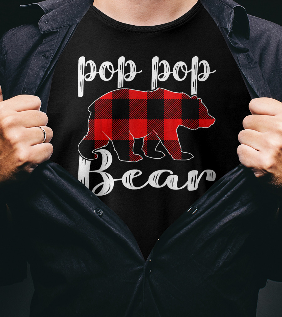 Pop Pop Bear Plaid Christmas Matching Holiday T-Shirt