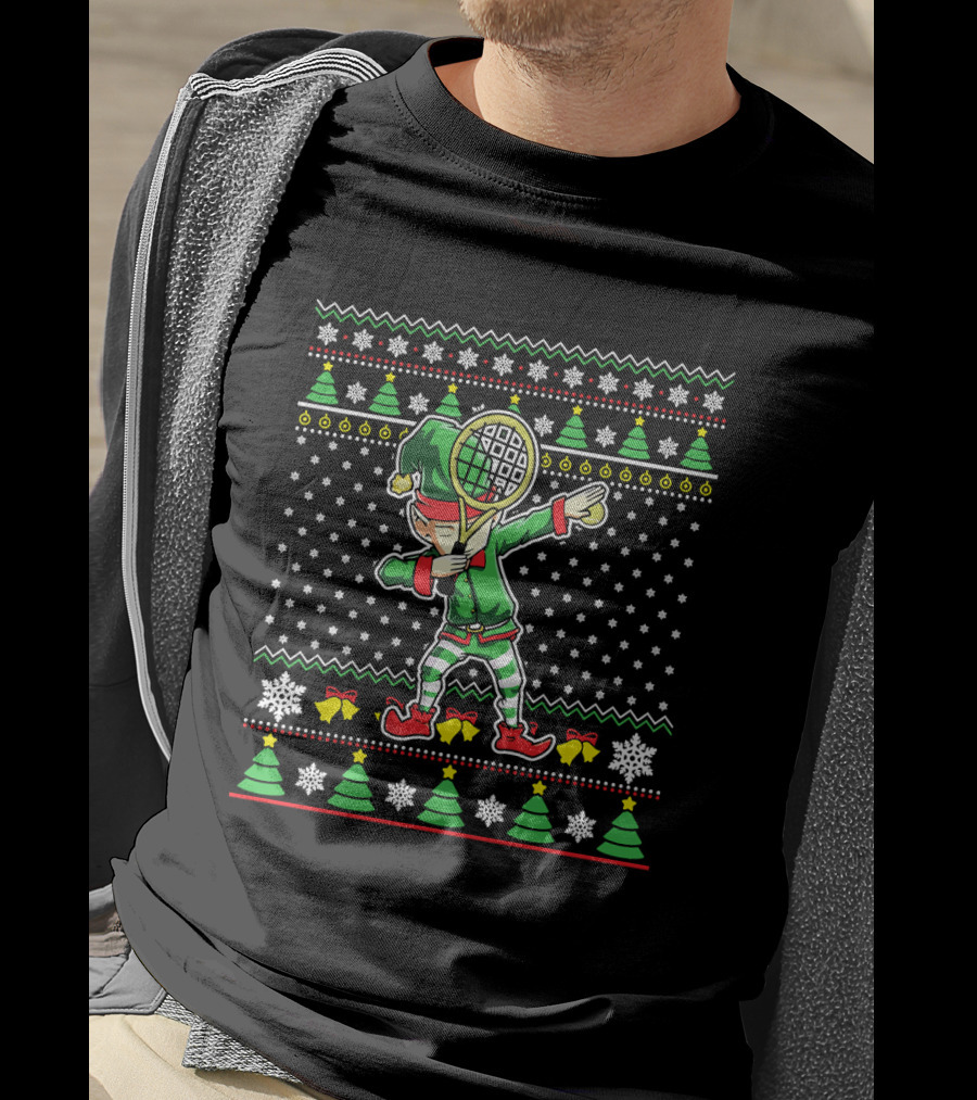 ELF Dabbing Tennis Dance Ugly Christmas T-Shirt