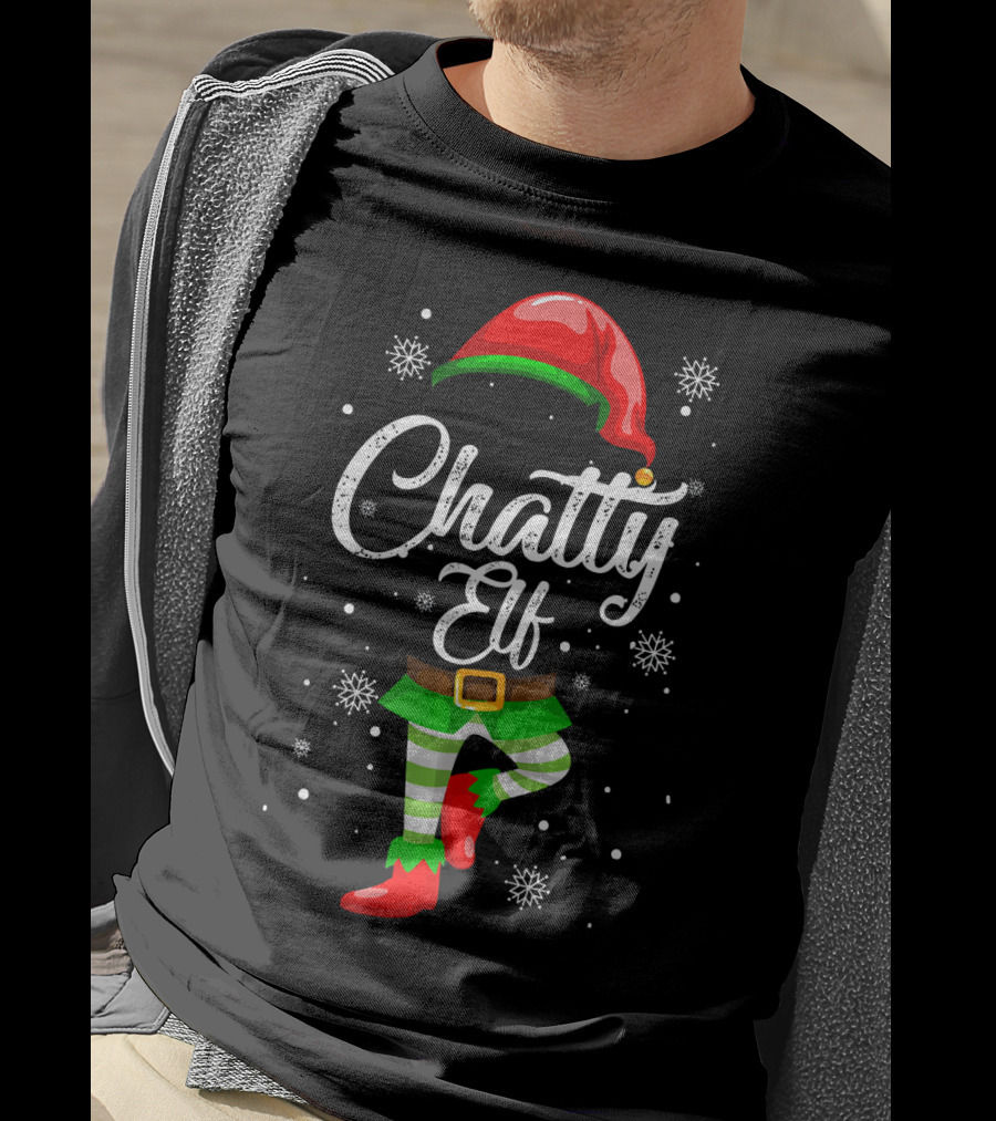 Chatty Elf Funny Christmas Costume Pajamas Festive Snowflakes T-Shirt