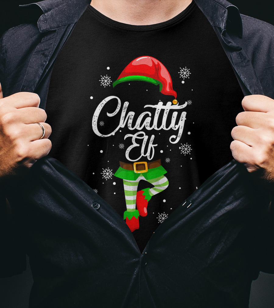 Chatty Elf Funny Christmas Costume Pajamas Festive Snowflakes T-Shirt