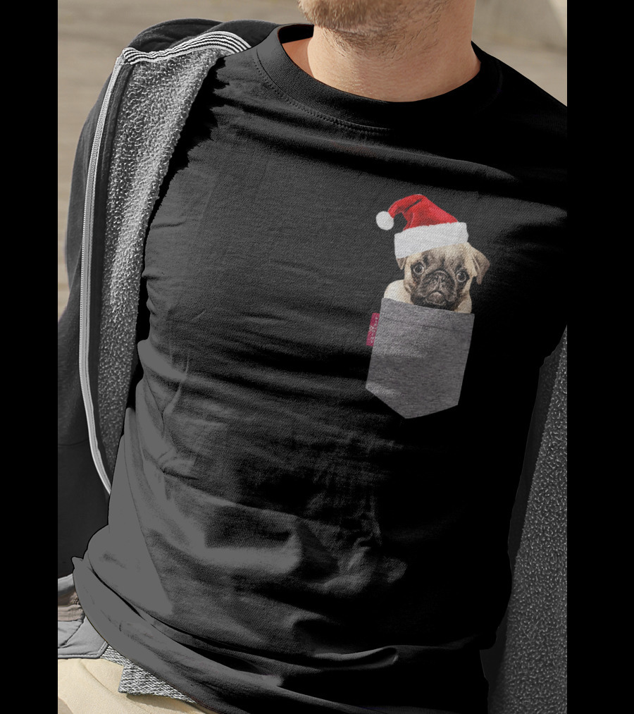 Santa Hat Funny Pug In A Pocket Cute T-Shirt