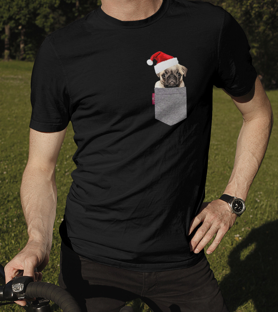 Santa Hat Funny Pug In A Pocket Cute T-Shirt