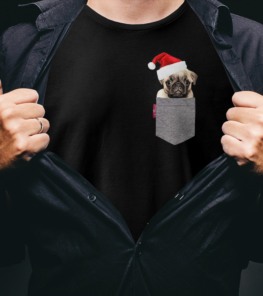 Santa Hat Funny Pug In A Pocket Cute T-Shirt