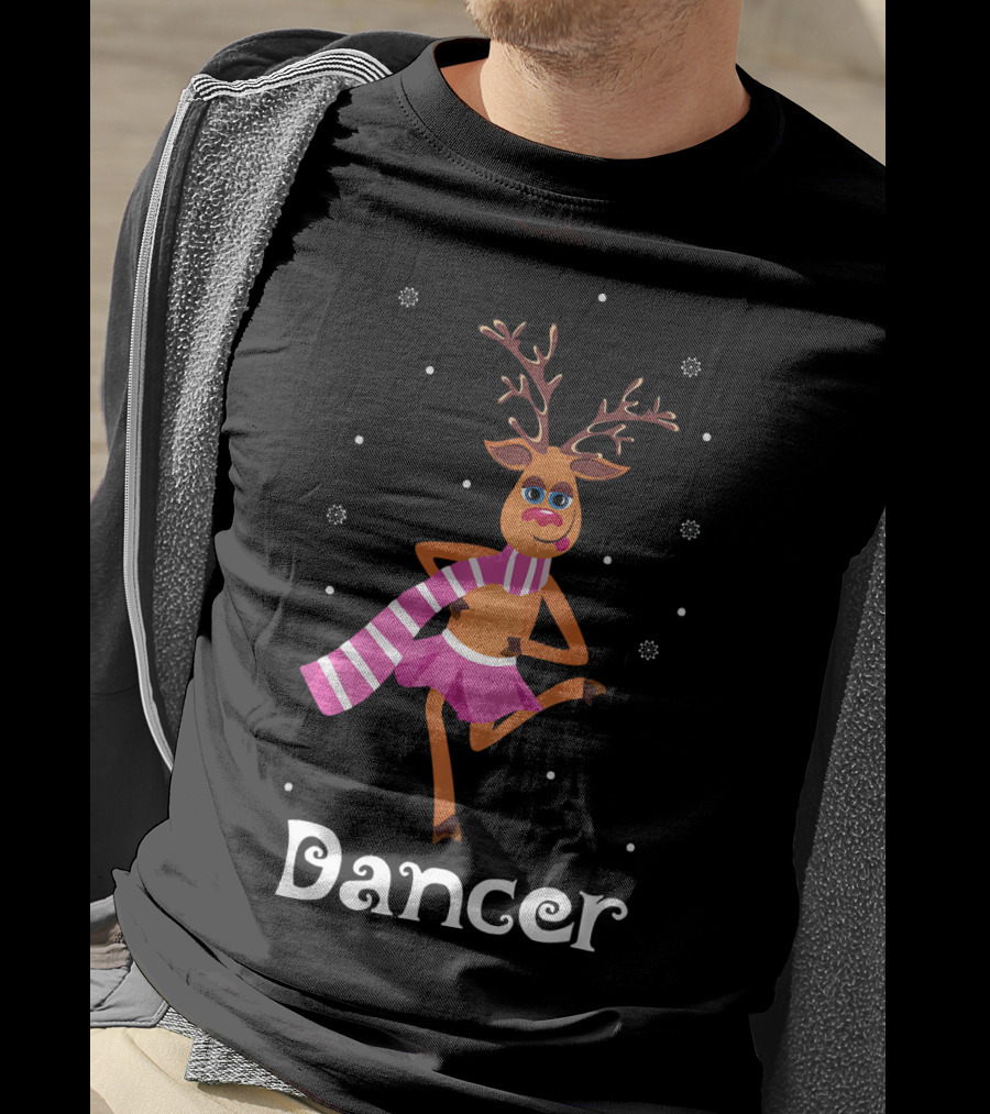 Dancer Pink Skirt Reindeer Girl With Antlers T-Shirt