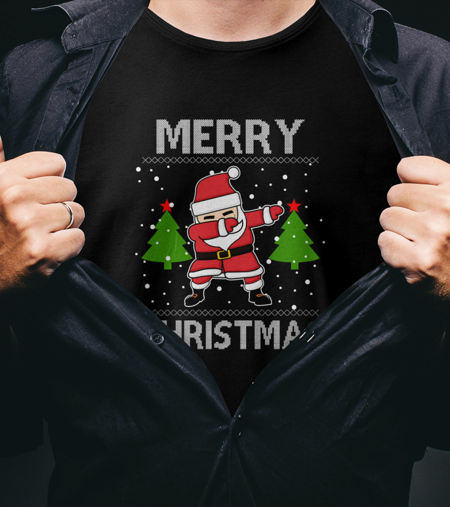 Merry Christmas Santa Dabbing With Christmas Trees T-Shirt