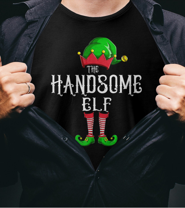The Handsome Elf Christmas Costume Hat And Shoes T-Shirt