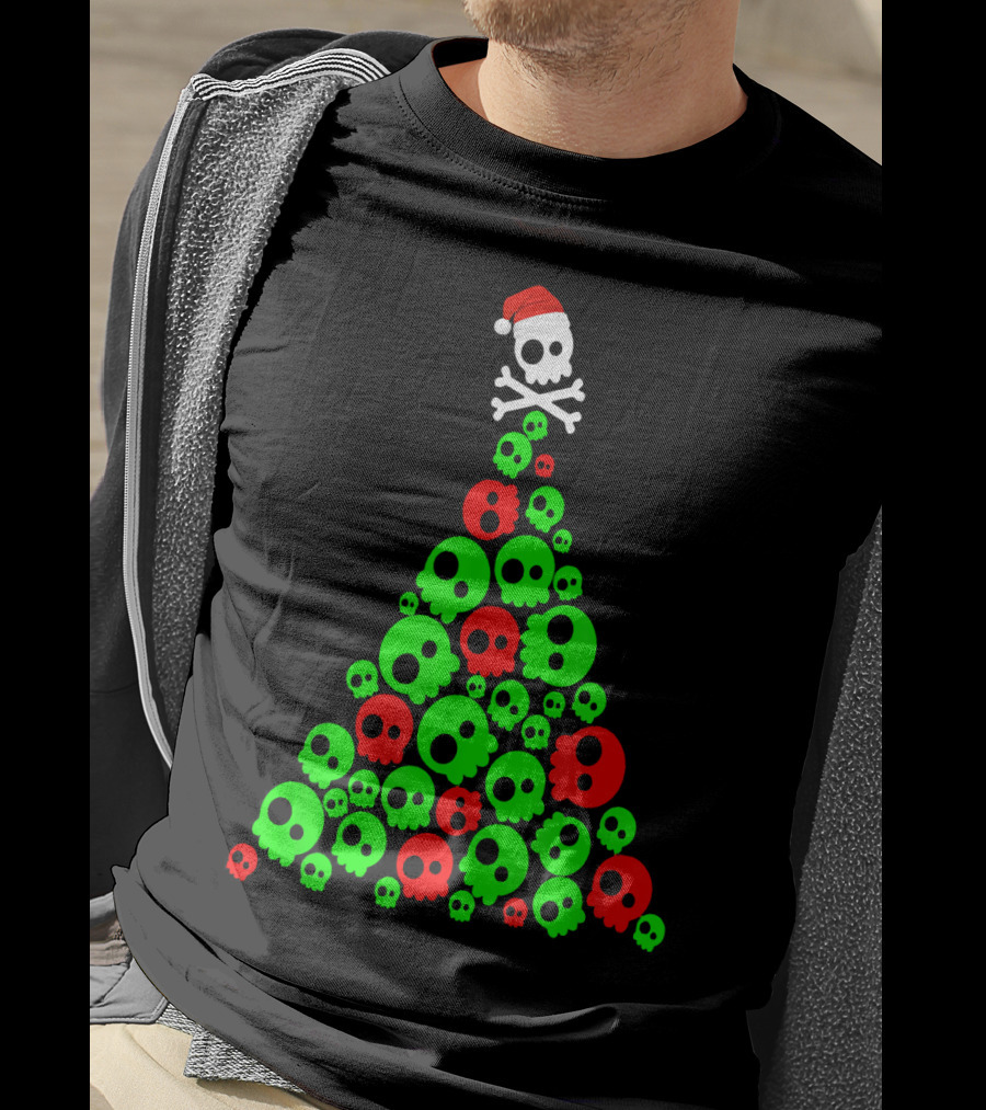 Christmas Santa Skull Tree Holiday T-Shirt