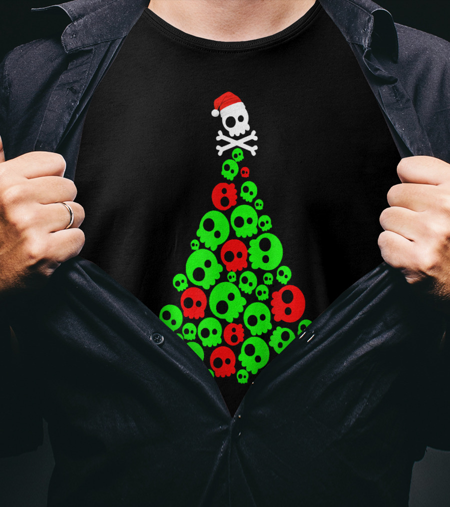 Christmas Santa Skull Tree Holiday T-Shirt