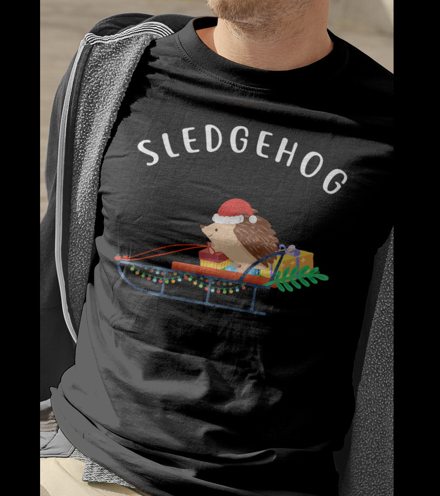 Sledgehog Santa Hedgehog On Christmas Sled With Presents T-Shirt
