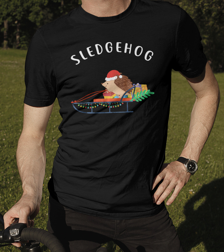 Sledgehog Santa Hedgehog On Christmas Sled With Presents T-Shirt
