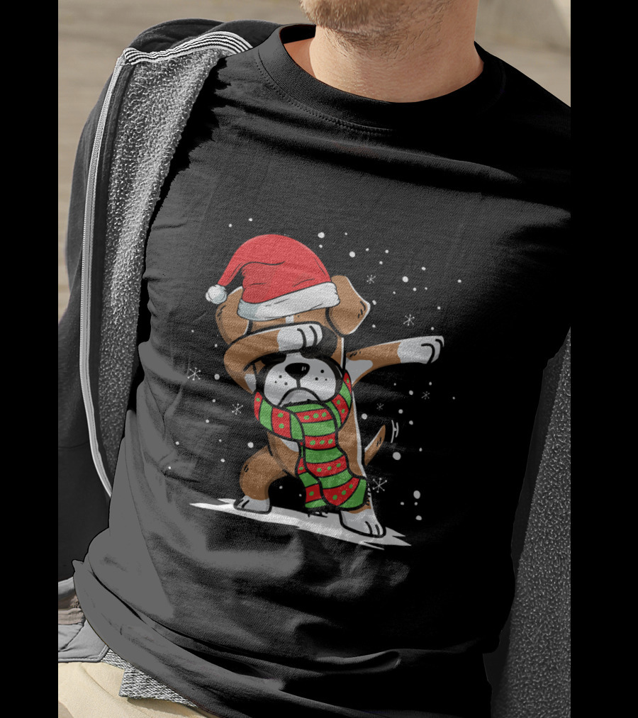 Santa Hat Dabbing Boxer With Christmas Scarf T-Shirt