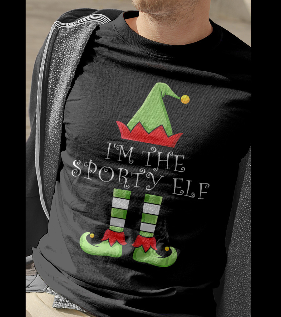 I'm The Sporty Elf Christmas Hat And Striped Shoes T-Shirt