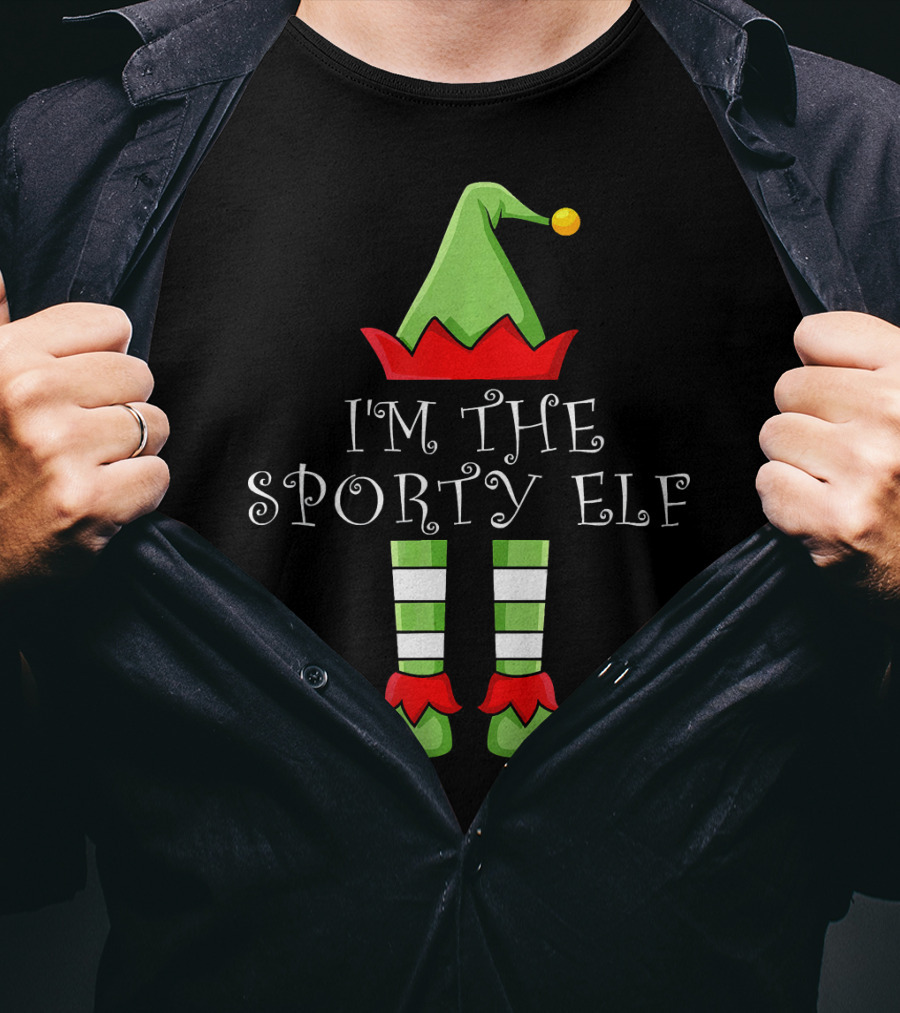 I'm The Sporty Elf Christmas Hat And Striped Shoes T-Shirt