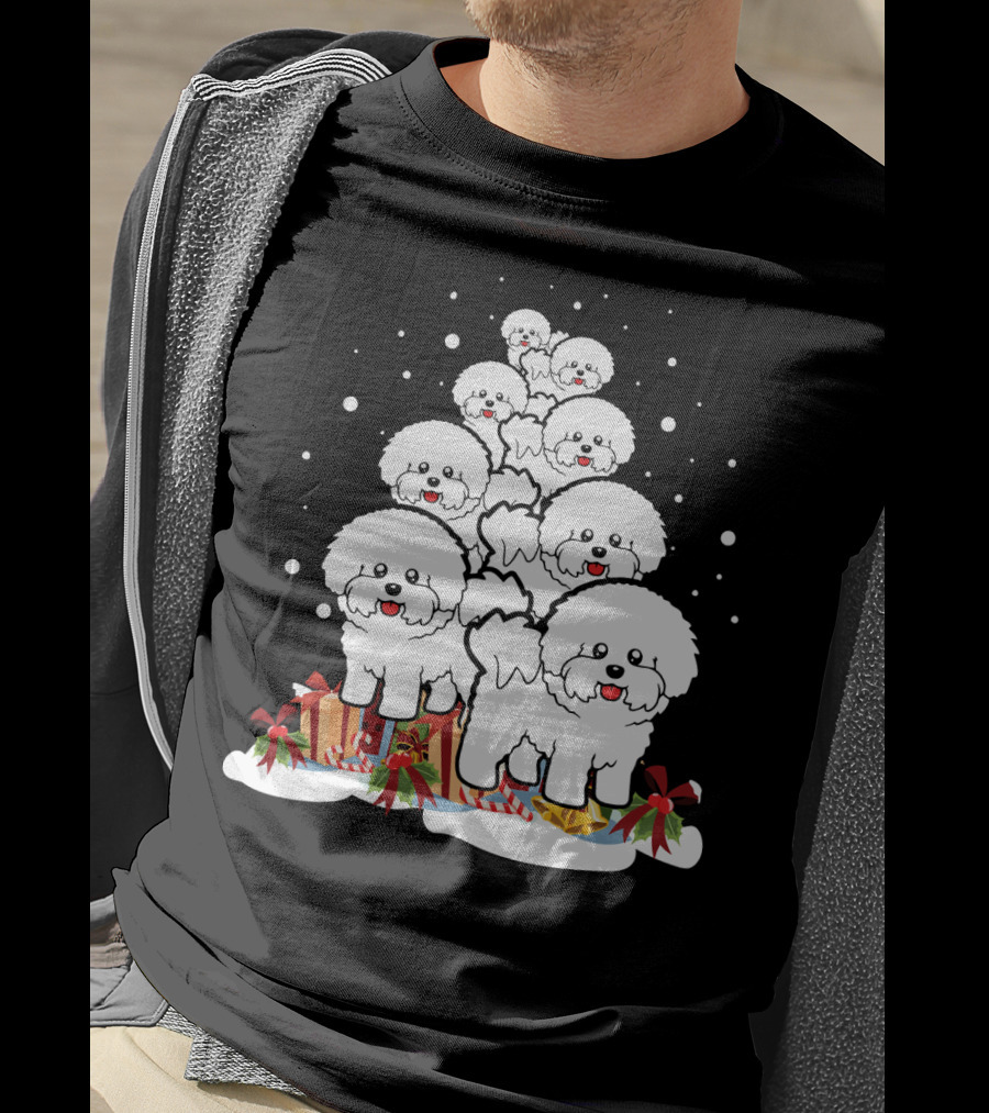 Bichon Frise Christmas Tree With Gifts And Snowflakes T-Shirt