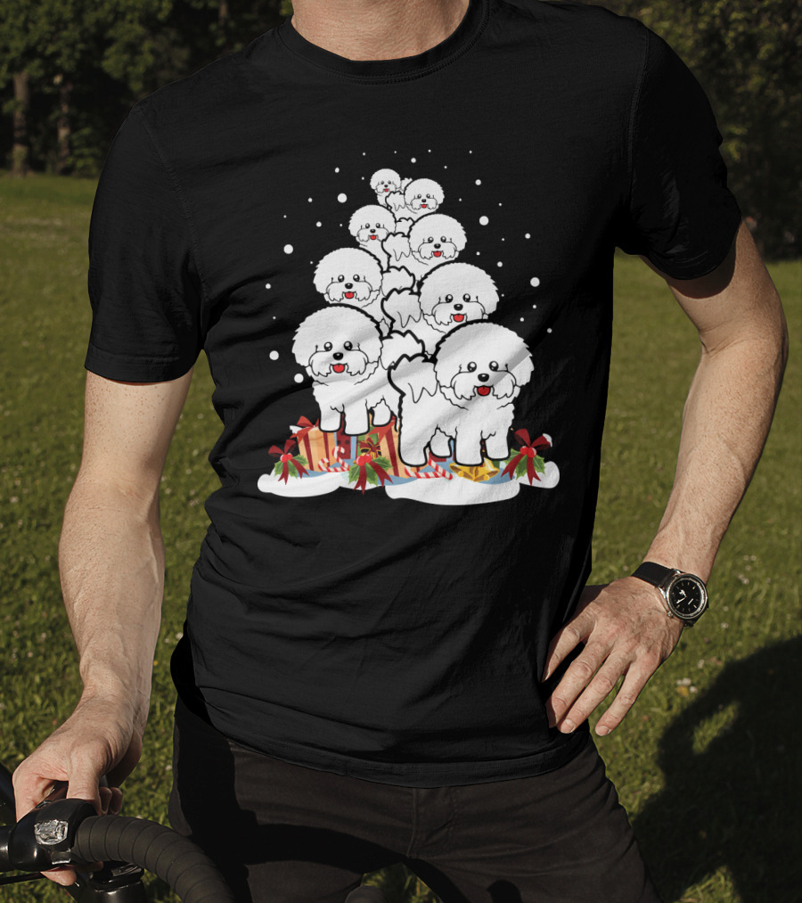 Bichon Frise Christmas Tree With Gifts And Snowflakes T-Shirt