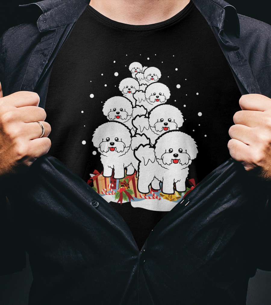 Bichon Frise Christmas Tree With Gifts And Snowflakes T-Shirt