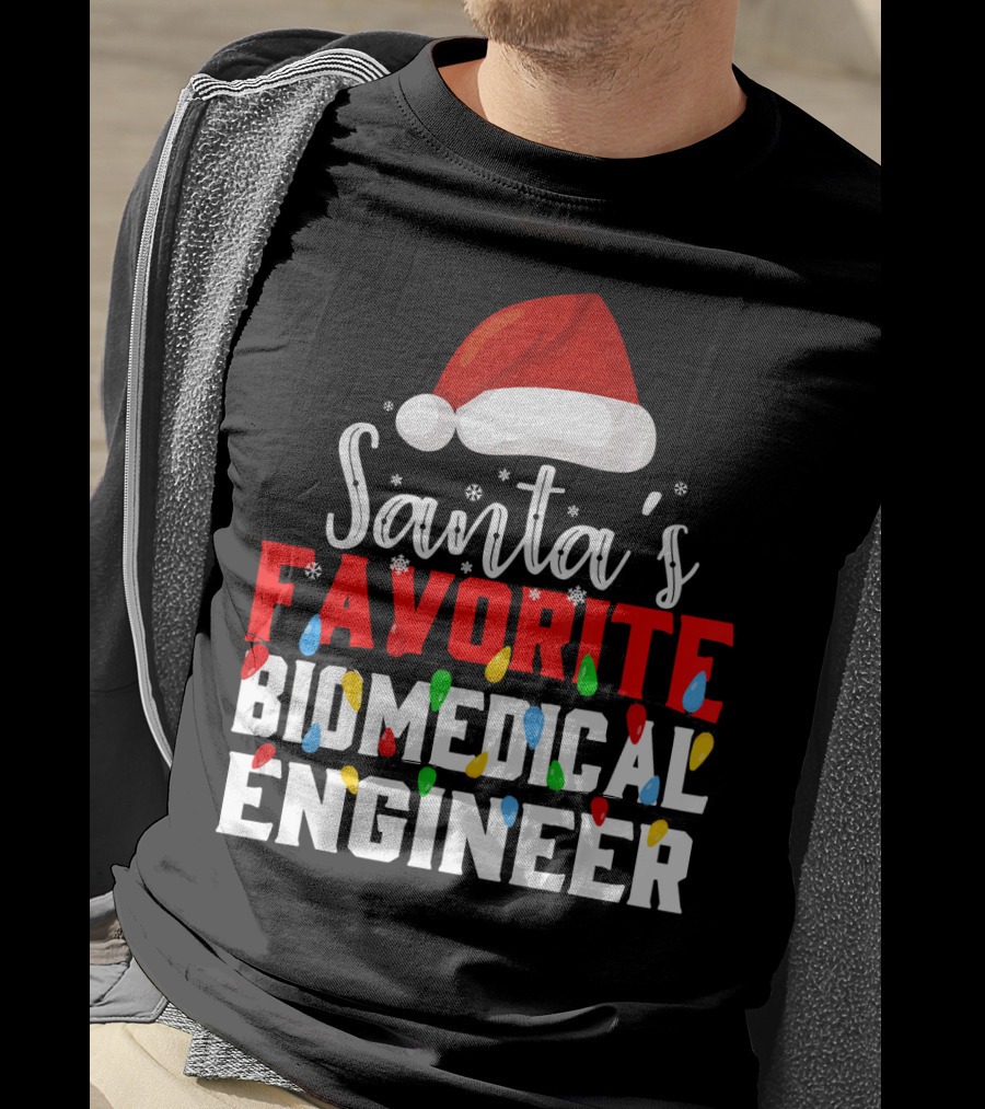 Santa's Favorite Biomedical Engineer Christmas Lights Snowflakes Hat T-Shirt