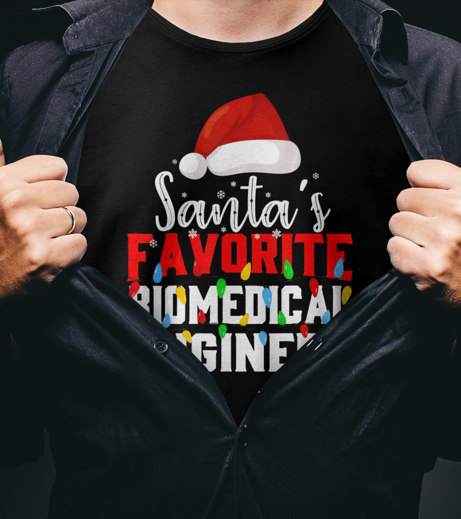 Santa's Favorite Biomedical Engineer Christmas Lights Snowflakes Hat T-Shirt