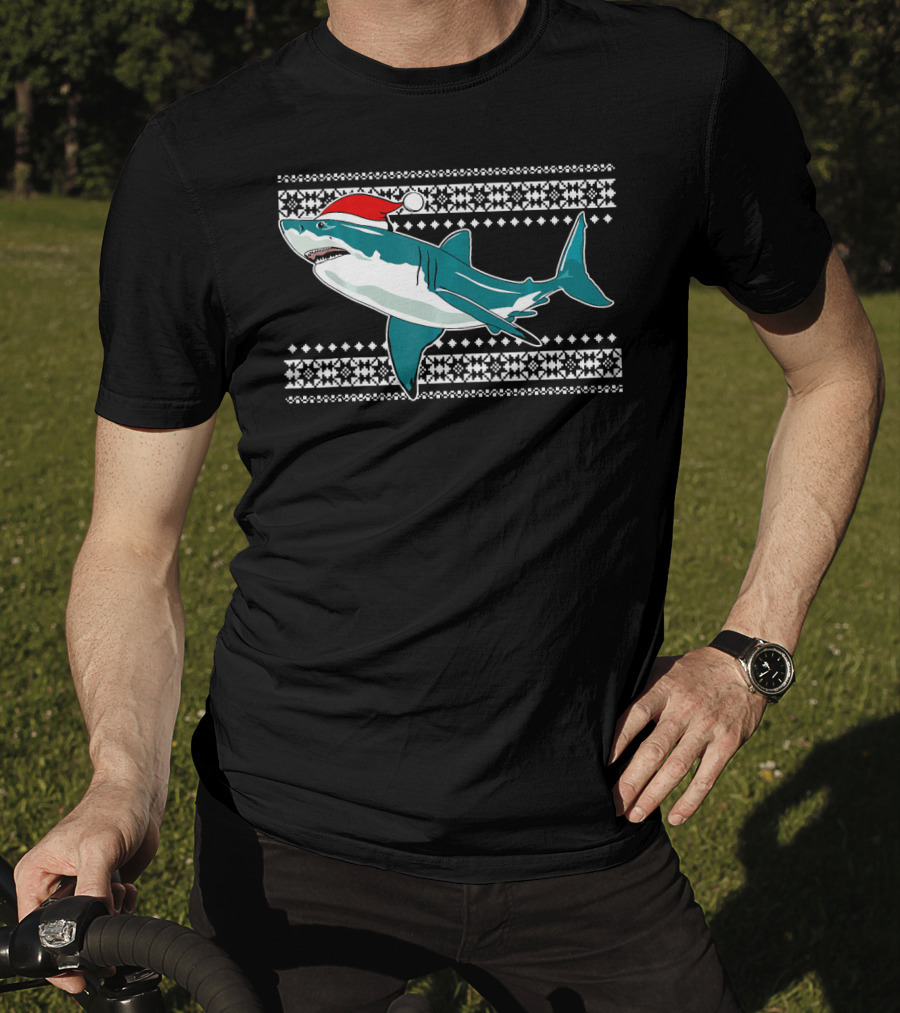 Christmas Shark With Santa Hat Ugly T-Shirt