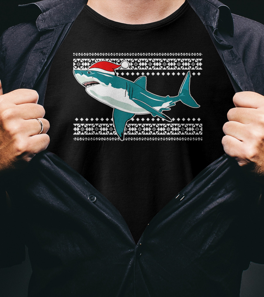 Christmas Shark With Santa Hat Ugly T-Shirt