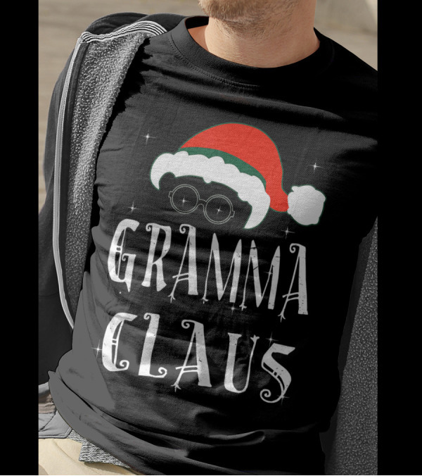 Gramma Claus Matching Family Group Christmas Holiday Santa Hat Glasses T-Shirt
